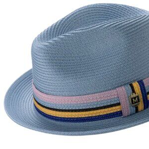 MONTIQUE Carolina Braided Straw Fedora with Multistripe Band 2 1/2 IN BRIM. H106